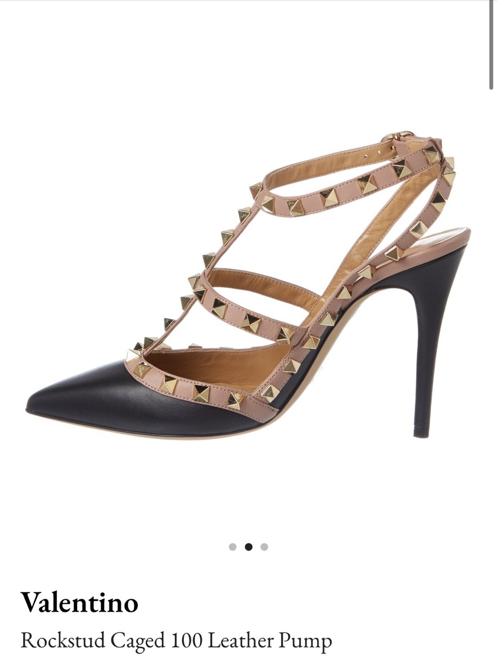 Valentino Black Point-Toe Pump with Nude Rockstud Straps - Picture 2 of 8